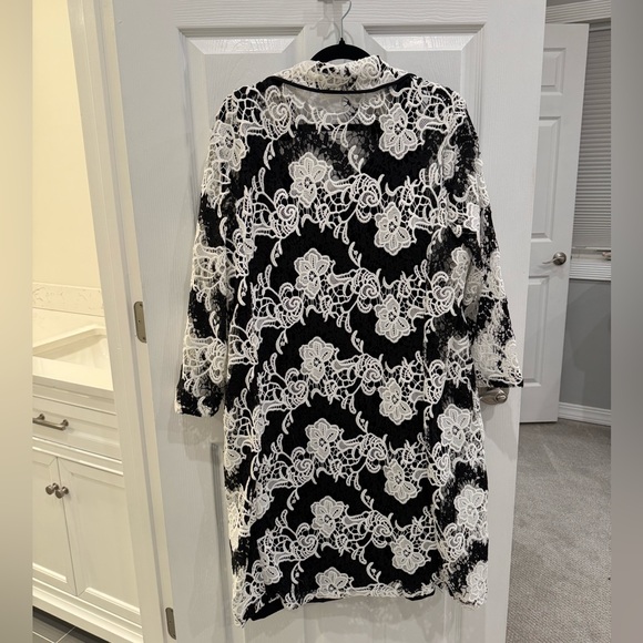 Albert Nipon Black and Porcelain Lace Overlay Dress - Picture 7 of 16